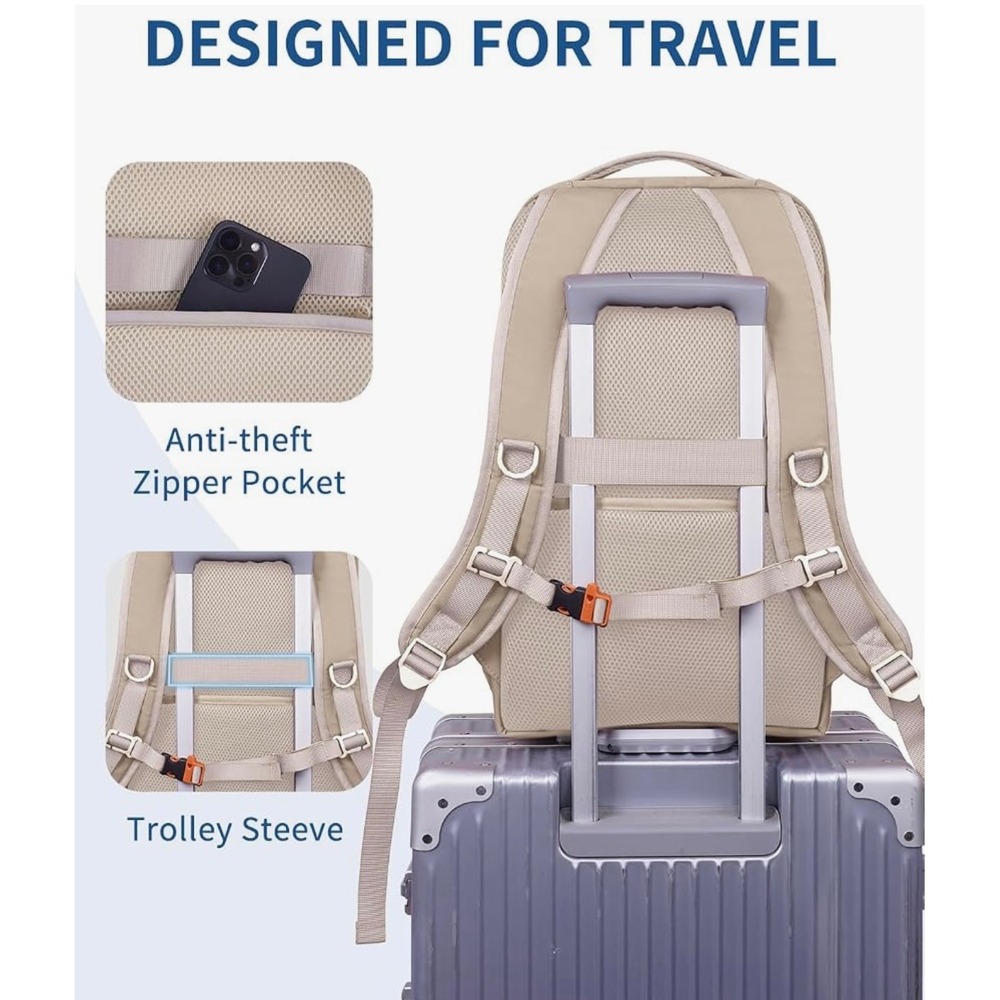 15.6 Inch Laptop Backpack Khaki Flight Approved Travel Carry On Bag WANWEN NEW - Picture 7 of 8